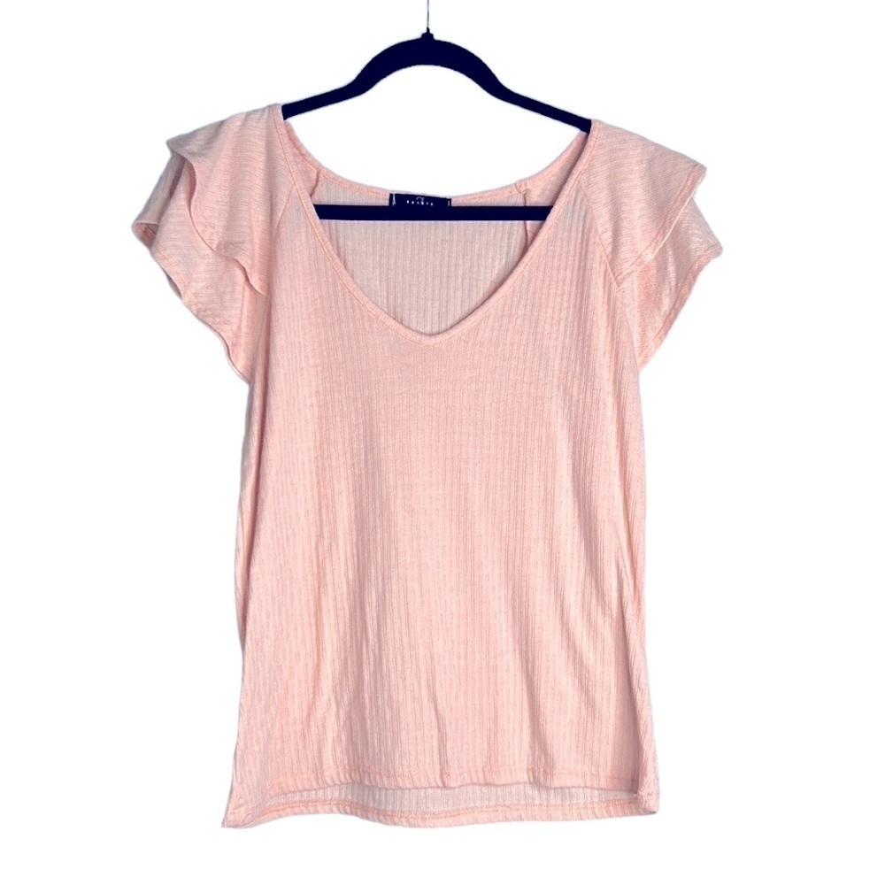 21 Saints Pink V-Neck Ruffle Sleeve Short Sleeve‎ Top Size Medium